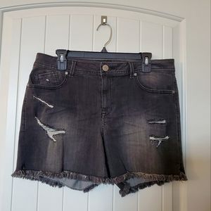 Distressed Black Denim Shorts - Size 14